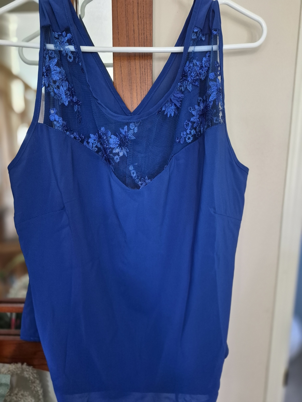 Blue Lace-Detail V-Neck Women's Top